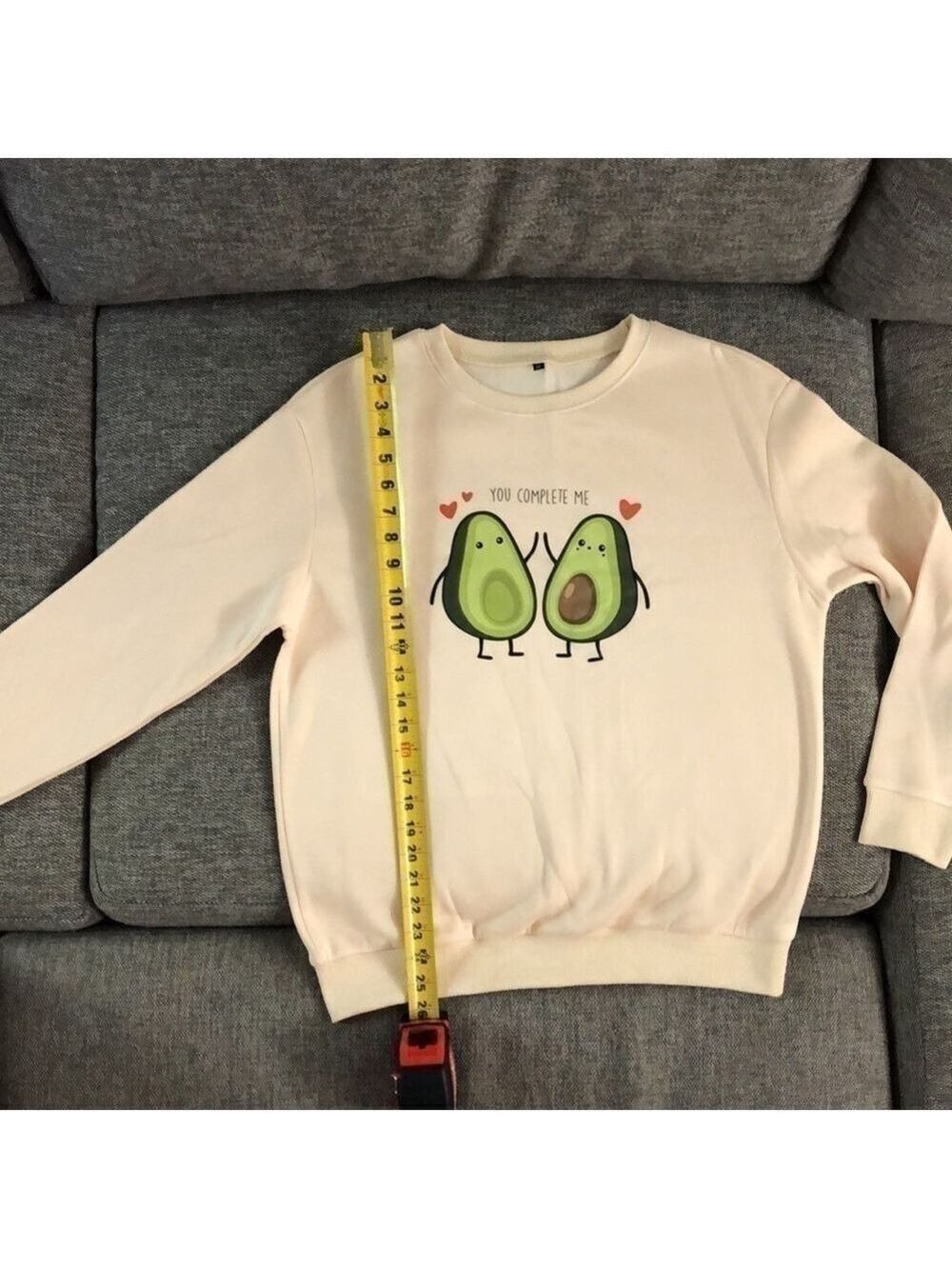 CARTOONS Avocado Sweatshirt Pullover Cream You Complete Me Avocado Cream M - Picture 8 of 11